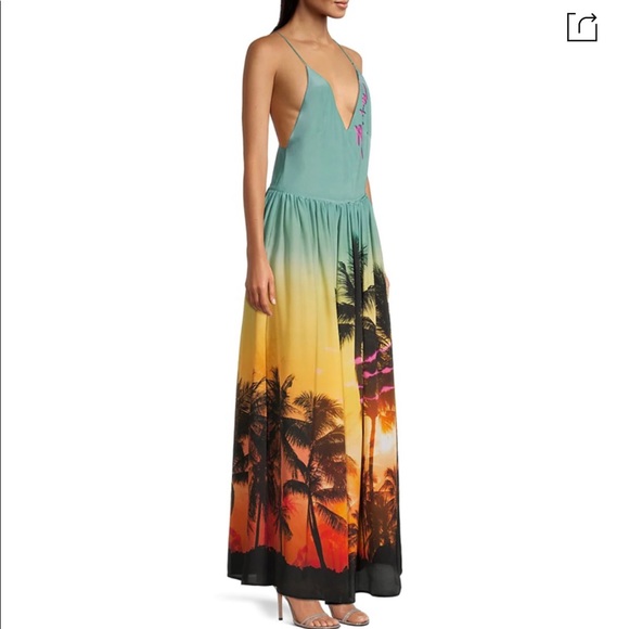 NWT XS Balmain Sunset Print Silk Maxi Cover-Up Dress - Picture 3 of 9